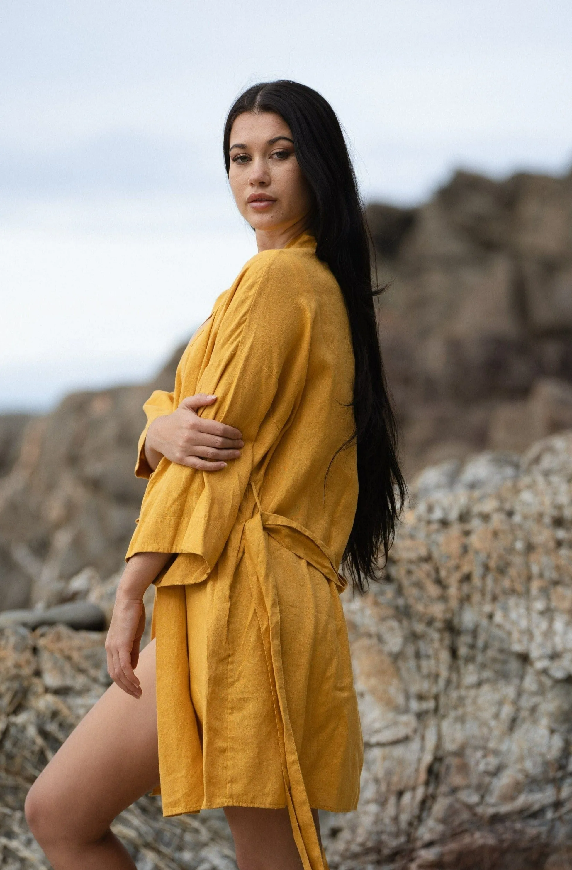 SUMMER SUNFLOWER LINEN KIMONO