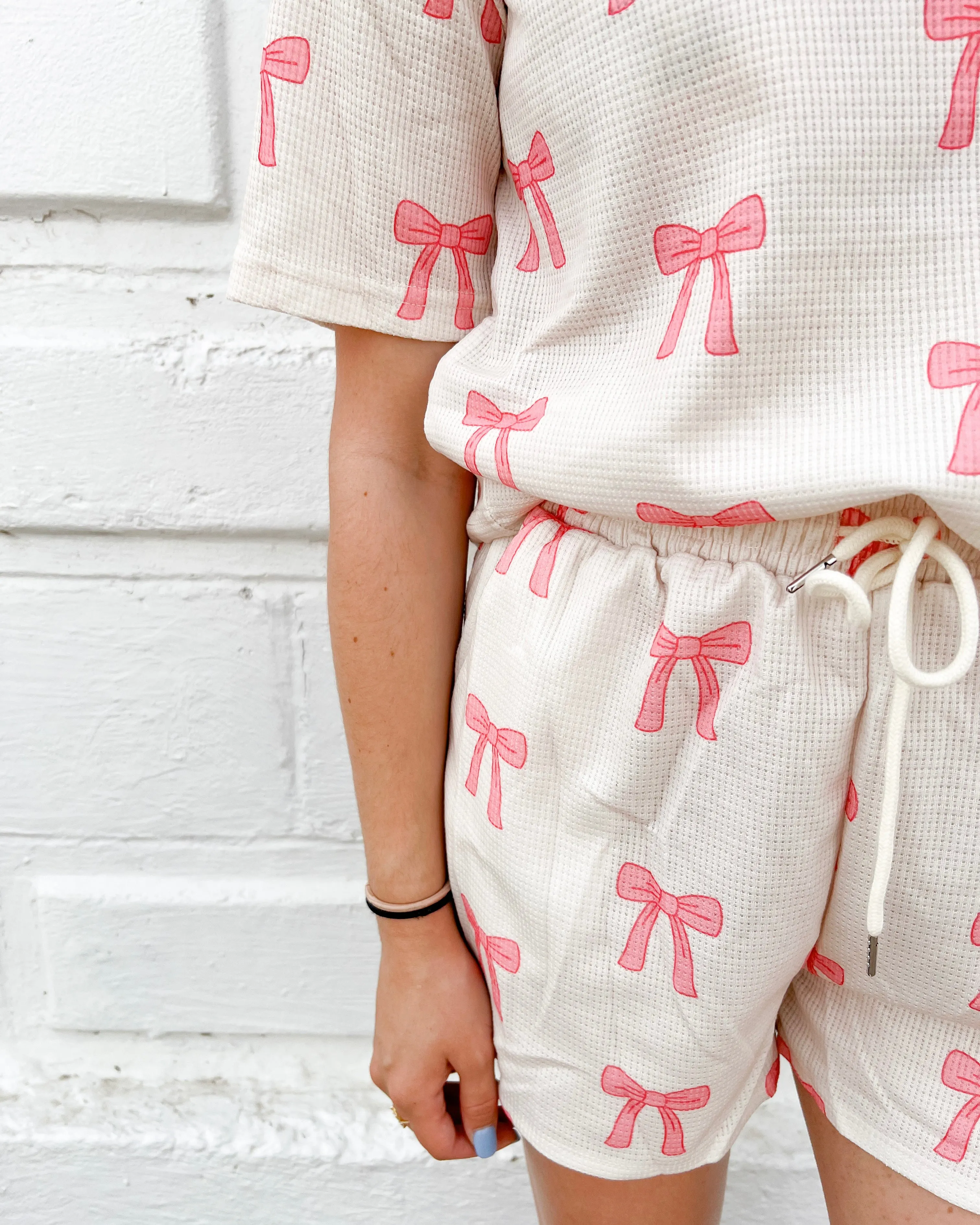 Waffle Pink Bow PJ Set
