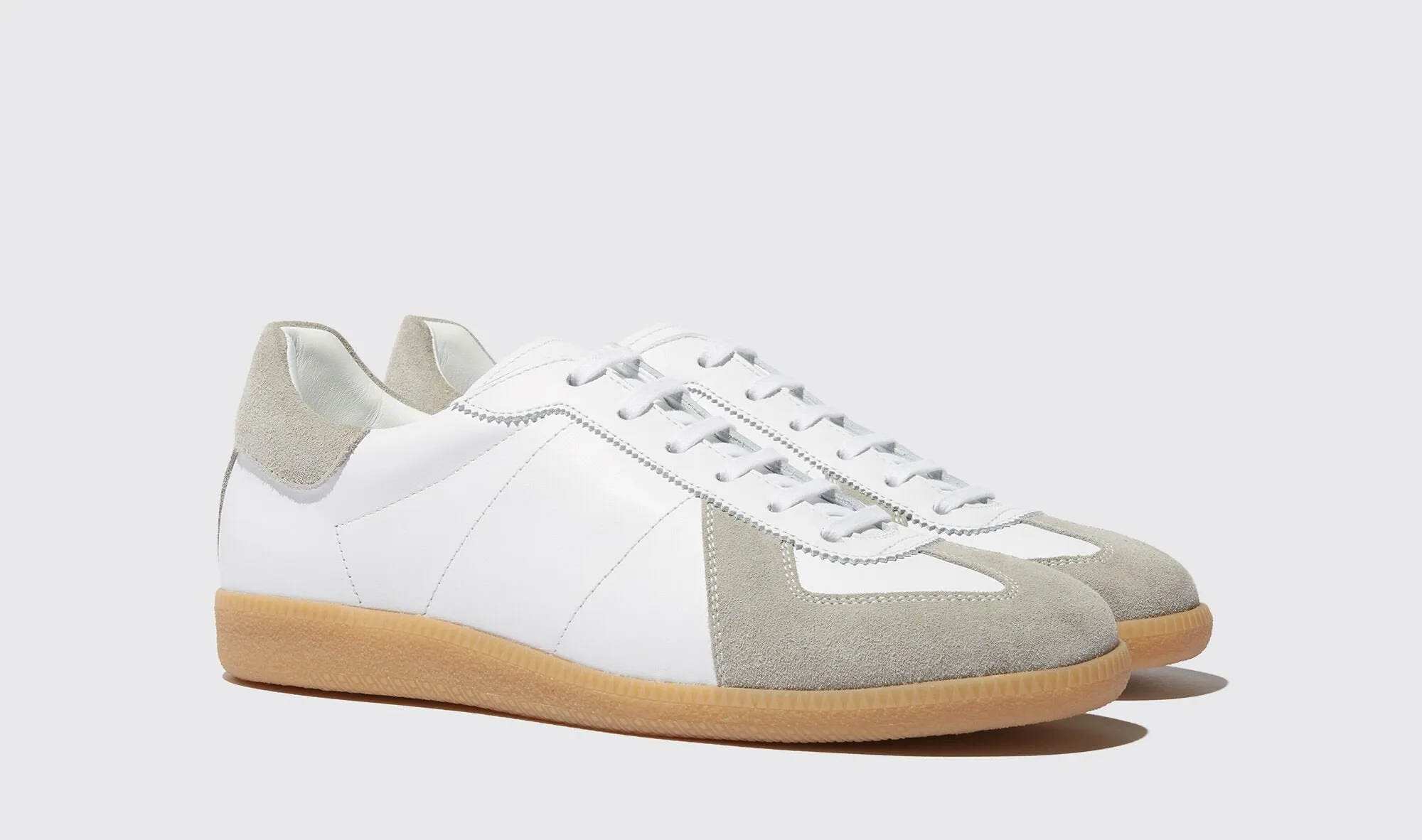 White Leather and Grey Suede Devin Lace Up Sneakers - Summer 2024 Collection
