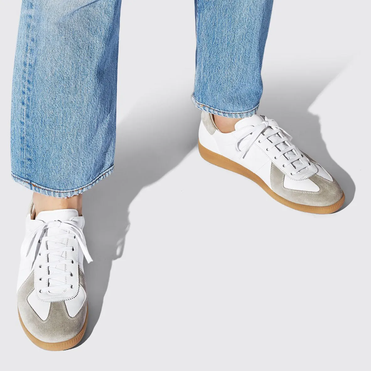 White Leather and Grey Suede Devin Lace Up Sneakers - Summer 2024 Collection