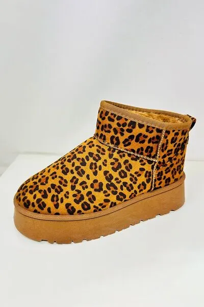 Wild Diva Leopard Round Toe Booties